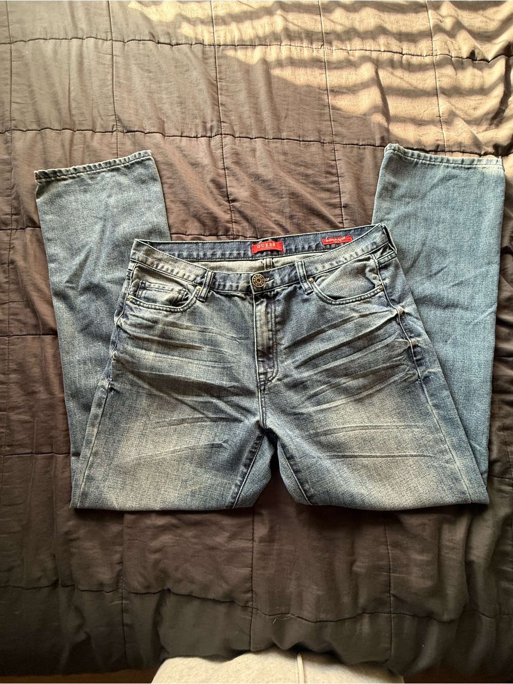 Guess Men's Straight Jeans in Faded Blue Denim
